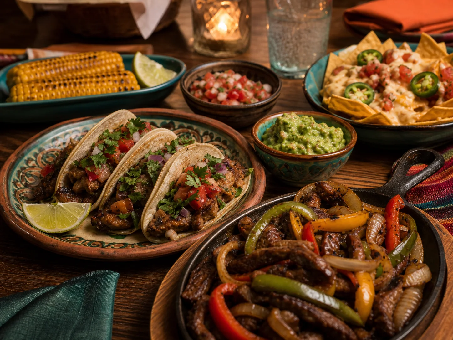 Tacos und Nachos auf dem Tisch